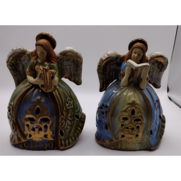Pair of Ceramic Angels - With Harp and Book‎ - Picture 1 of 5